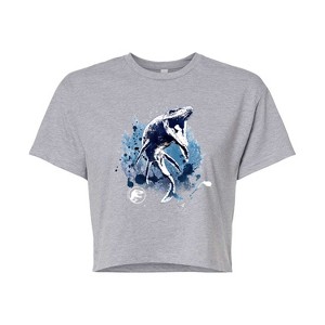 Women's - Jurassic Park - Mosasaurus Splatter Graphic Cropped Graphic T-Shirt - 1 of 4