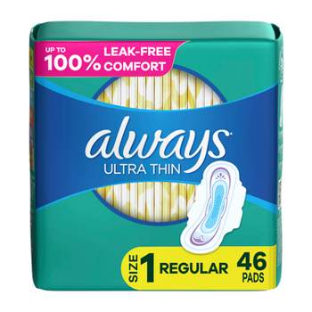 Always Ultra Thin Pads Unscented with Wings - Regular Absorbency - Size 1 - 46ct