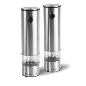 Cole & Mason 8" Stainless Steel Electronic Salt and Pepper Mill Gift Set: Ceramic Grinder, Battery Operated, 2-Piece - 1 of 4