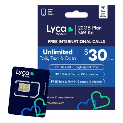 Lycamobile 1 Month 20GB Sim Kit