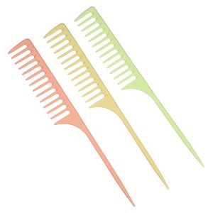 Unique Bargains Plastic Wide Tooth Rat Tail Comb Yellow Orange 3 Pcs - 1 of 4