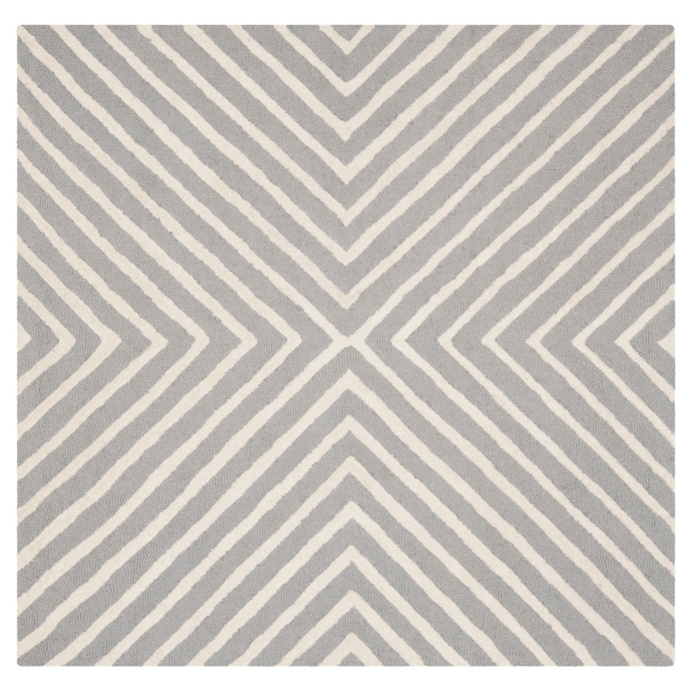 8'x8' Square Harper Chevron Accent Rug Silver/Ivory Square - Safavieh