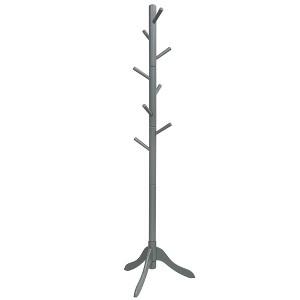 Costway Wooden Coat Rack Stand Entryway Hall Tree 2 Adjustable Height w/ 8 Hooks Gray\Brown - 1 of 4