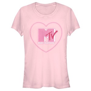 Juniors Womens MTV Valentine's Day Neon Heart Logo T-Shirt - 1 of 4