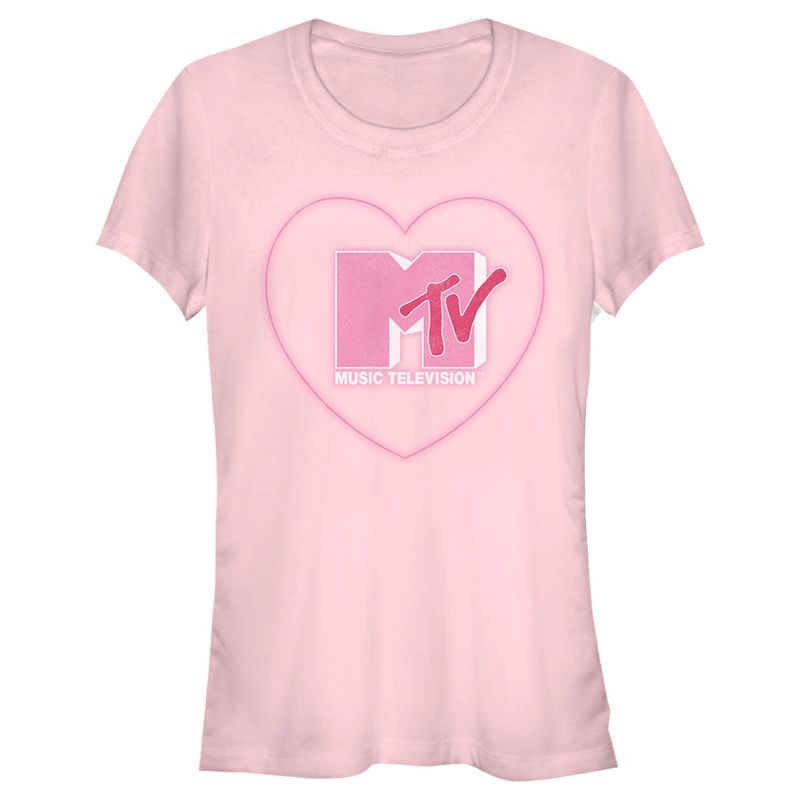 Juniors Womens MTV Valentine's Day Neon Heart Logo T-Shirt, 1 of 5