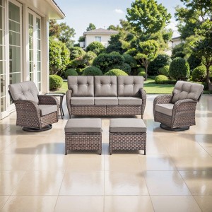 Belord 6 Pieces Patio Furniture Set with 5" Thick Cushions, Wicker Patio Set with Swivel Gliding Rocker Chairs, Sofa, Ottoman and Accent Side Table - 1 of 4