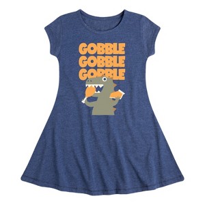 Girls' - Instant Message - Gobble Dinosaur Fit & Flair Cap Sleeve Graphic Dress - 1 of 4