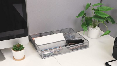 Silver Metal Mesh 6-Compartment Desk Organizer Set