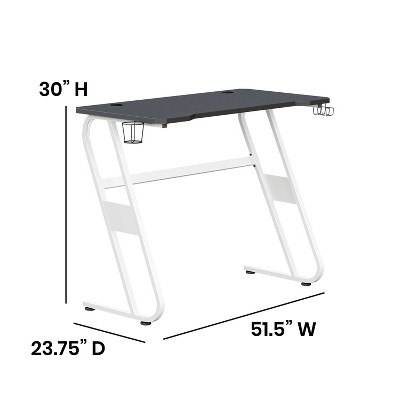 Sleek 51.5'' Black and White Z-Shape Ergonomic Gaming Desk with Cup Holder