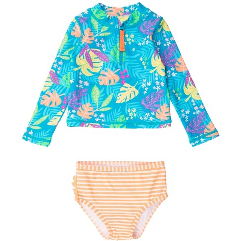 Rufflebutts Baby/toddler Girls Upf50+ Long Sleeve Zipper Rash Guard 2 ...