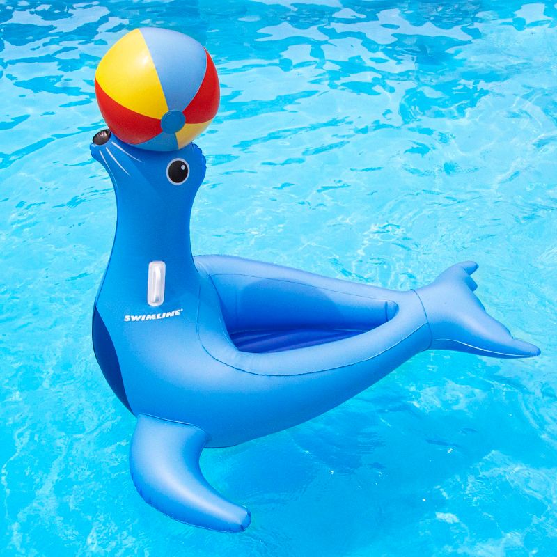 Swimline 63.5” Blue Sea Lion with Ball Ride-On Swimming Pool Inflatable Raft, 2 of 4