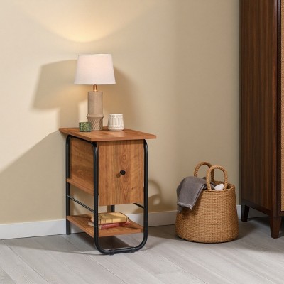 FURNIinspire End Tables Natural Cherry Finish Side Table Living Furniture Sofa Table Narrow Night Stand for Home Office, Brown, 15.5"*23.5"*36"