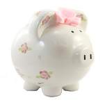 Bank Posies & Polka Dots Piggy Bank  -  One Bank 7.75 Inches -  Money Saving Flowers  -  36893  -  Ceramic  -  Pink