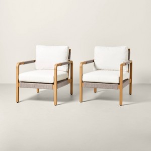 Wood & Rope Outdoor Patio Club Chairs (Set of 2) - Hearth & Hand™ with Magnolia: Weather-Resistant, Removable Cushions - 1 of 4
