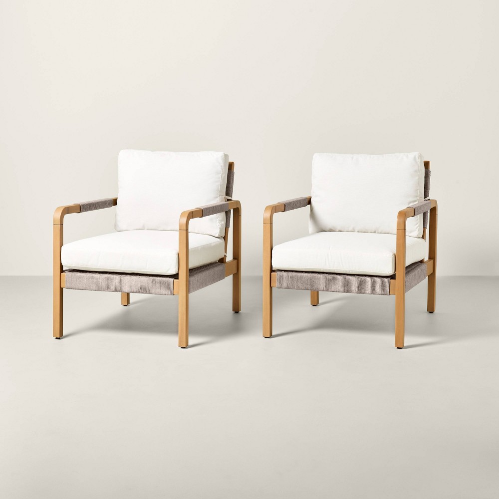 Photos - Garden Furniture Wood & Rope Outdoor Patio Club Chairs  - Hearth & Hand™ with Magnolia(Set of 2)