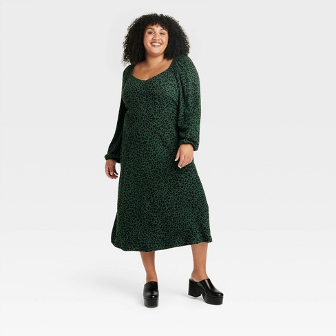 Women's Balloon Long Sleeve Woven Dress - Ava & Viv 2X