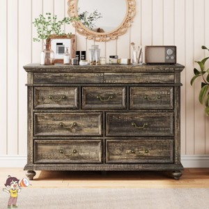 Jojoka 9 Drawer Wide Dresser for Bedroom, Modern Wooden Clothes Organizer Chest with Retro Handles for Closet, Living Room - 1 of 4