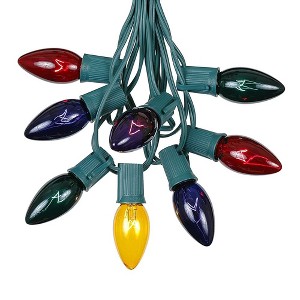 Novelty Lights 25 Feet Twinkle C9 Christmas String Light Set, Vintage Holiday Hanging Light Set, Green Wire - 1 of 4