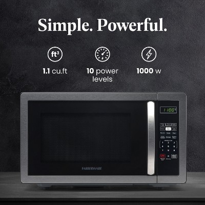 Sleek Stainless Steel 1.1 Cu Ft Countertop Microwave with Child Lock