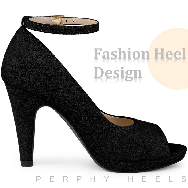 Perphy Women's Platform Peep Toe Ankle Strap Stiletto Heel Pumps, 4 of 6
