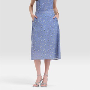 Women's Mid-Rise Elastic Waist Midi A-Line Skirt - A New Day Blue Floral XS