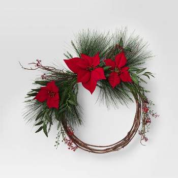 24" Poinsettia Flower and Vine Artificial Christmas Wreath Red - Wondershop™