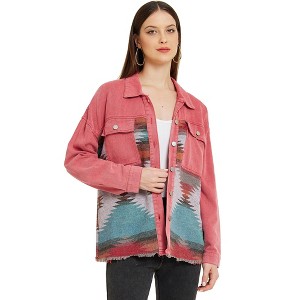 Allegra K Women's Denim Lapel Long Sleeve Vintage Shacket Jacket - 1 of 4