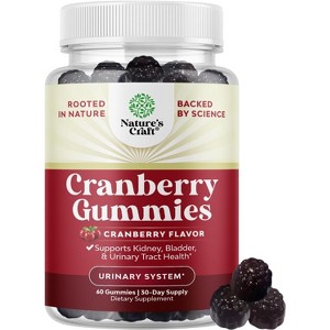 Natural Cranberry Gummies for Women & Men, Antioxidant Cranberry Chews, Urinary Tract Kidney Support Bladder & Immune Health, Nature's Craft, 60ct - 1 of 4