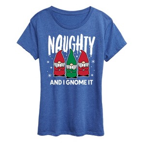 Women's - Instant Message - Naughty And I Gnome It Funny Christmas Short Sleeve Graphic T-Shirt - 1 of 4
