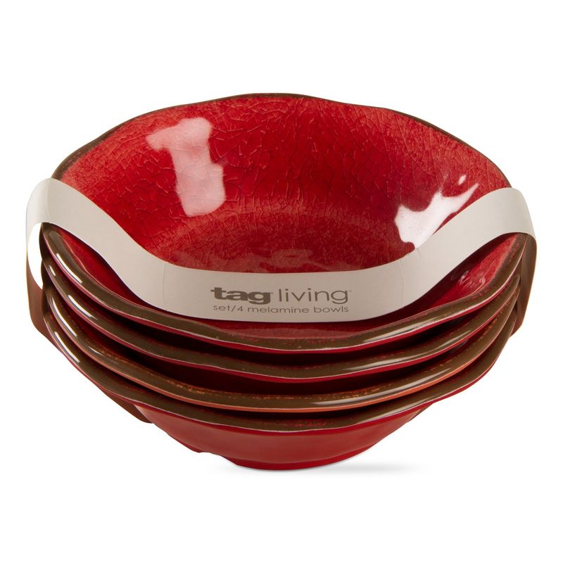 tagltd 10 oz. 7 in. Veranda Cracked Glazed Solid Red Wavy Edge Melamine Serving Bowls 4 pc Dishwasher Safe Indoor Outdoor, 1 of 5