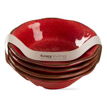 tagltd 10 oz. 7 in. Veranda Cracked Glazed Solid Red Wavy Edge Melamine Serving Bowls 4 pc Dishwasher Safe Indoor Outdoor