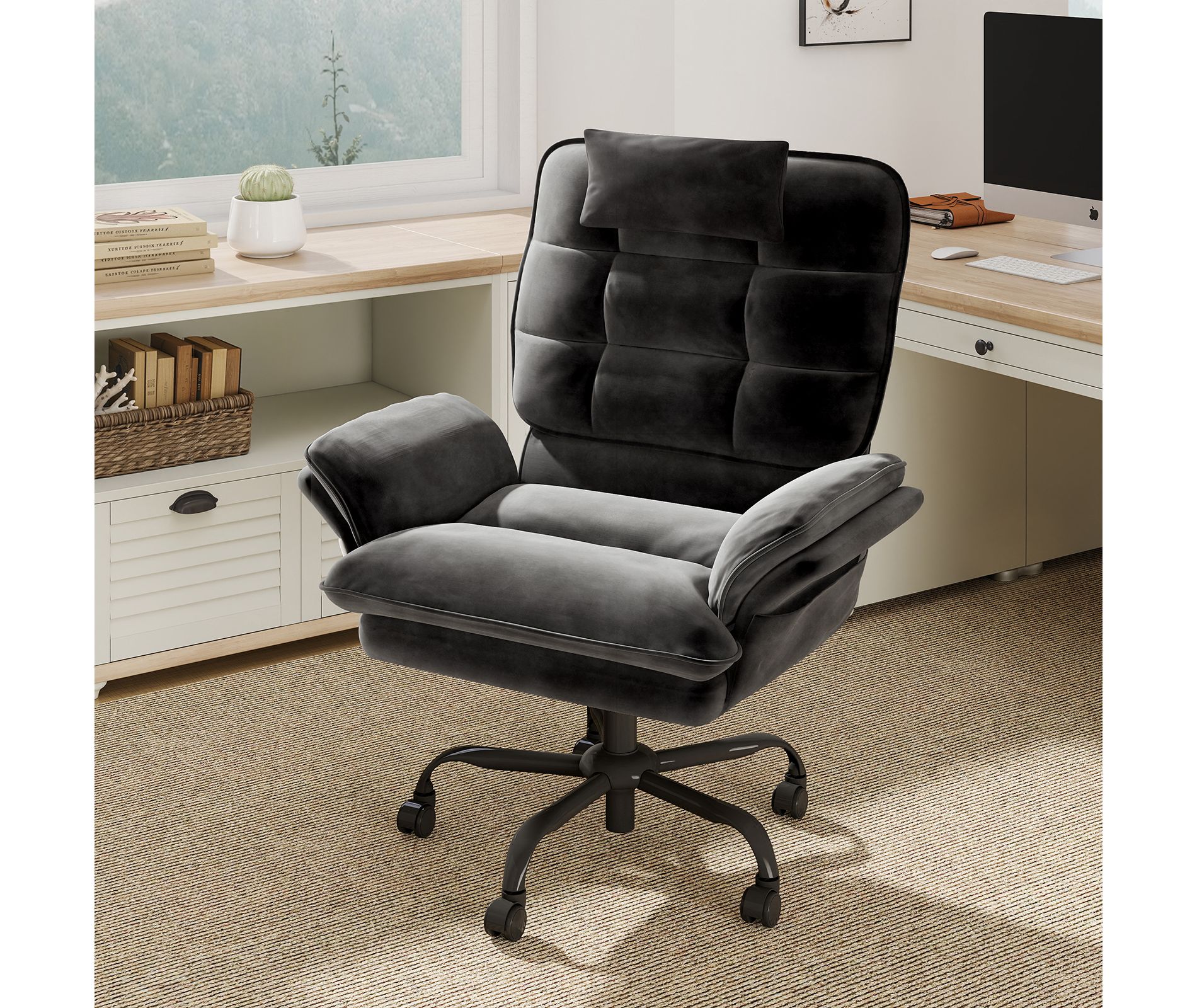 Bestier Big and Tall Executive Office Chair with Flip-Up Arms, Adjustable Height, Reclining Office Chair with Headrest & Side Pockets, Black