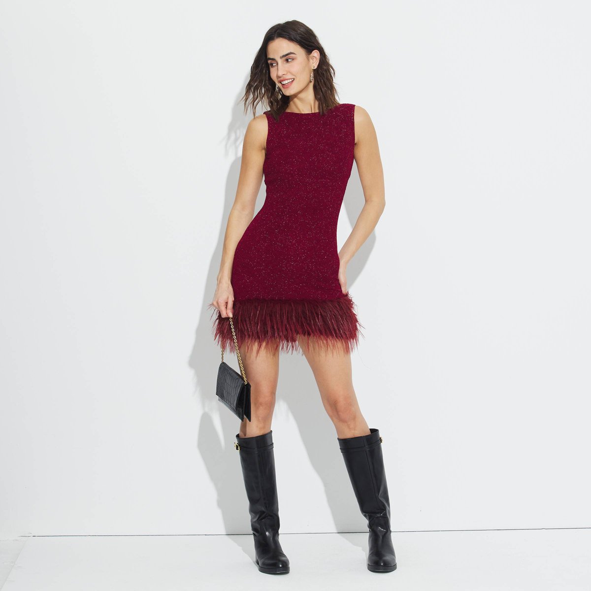 Женские платья Wild Fable Women's Sleeveless Fur Hem Mini Dress - Wild Fable™ Red S — фото 3