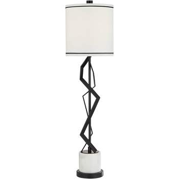 Possini Euro Design Modern Buffet Table Lamp 35 3/4" Tall Sculptural Black Geometric Metal White Drum Shade for Bedroom Living Room Dining