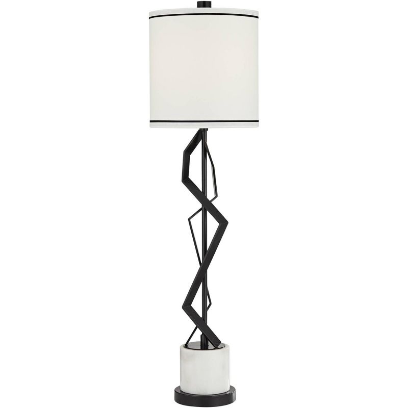 Possini Euro Design Modern Buffet Table Lamp 35 3/4" Tall Sculptural Black Geometric Metal White Drum Shade for Bedroom Living Room Dining, 1 of 10