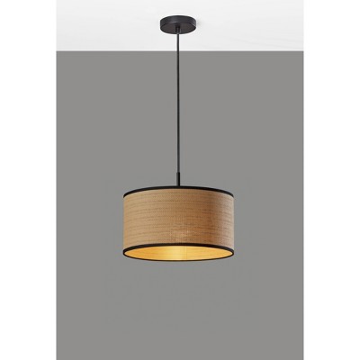 Black and Natural Woven Paper Drum Pendant Light