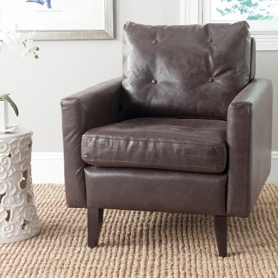 Antique Brown Faux Leather Lawson Accent Chair with Birch Wood Legs