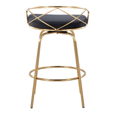 Charlotte 26" Black Velvet and Gold Metal Swivel Counter Stool Set