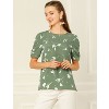 INSPIRE CHIC Women's Floral Summer Crew Neck Casual Shirred Short Sleeve Blouse - 3 of 4