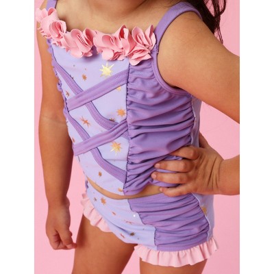 RuffleButts Girls UPF50+ Princess Dress-Up 2-Piece Swimsuit - Amethyst Princess, 6 — фото 3