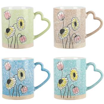 Gibson Sunbloom 4 Piece 15 Ounce Stoneware Mug Set in Assorted Colors