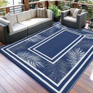 Outdoor Plastic Straw Rug Waterproof UV Resistant Patio Rug Beach Mat Foldable Outdoor Carpet with Stakes for Porch Deck Balcony Pool Backyard Picnic - 1 of 4