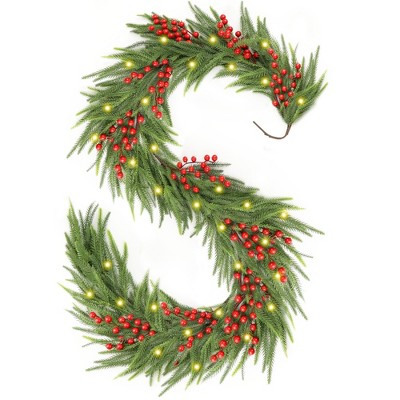 VYNXARIA 108" Wall Lights, Festive Faux Spruce Garland with Rustic Accents