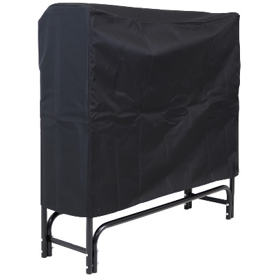 4-Foot Black Steel Firewood Log Rack with Weather-Resistant Cover