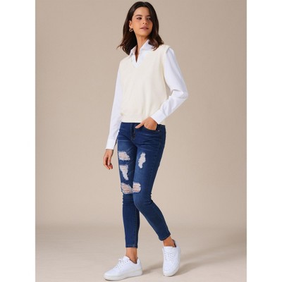 INSPIRE CHIC Women's V-Neck Sleeveless Uniform Classic Knitted Pullover Sweater Vest - image 2