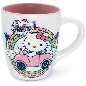 Silver Buffalo Sanrio Hello Kitty Rainbow Car Jumbo Curved Ceramic Latte Mug | Holds 25 Ounces - 1 of 4