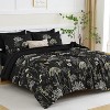 7-Piece Queen Black Floral Comforter Set - Dandelion Botanical Print, All-Season Soft Microfiber Bed-in-a-Bag with Sheets - 2 of 4