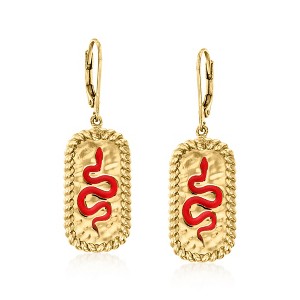 Ross-Simons Red Enamel and 18kt Gold Over Sterling Snake Drop Earrings - 1 of 3