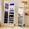 Fredees 360° Swivel LED Jewelry Cabinet, Lockable Wavy Mirror Organizer with Rear Shelves and Makeup Tray,White - 3 of 4