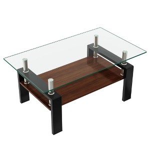 NicBex Modern 39.2" Rectangle Coffee Table with Glass Top, Open Storage Shelf and Iron Frame for Living Room and Bedroom - 1 of 4